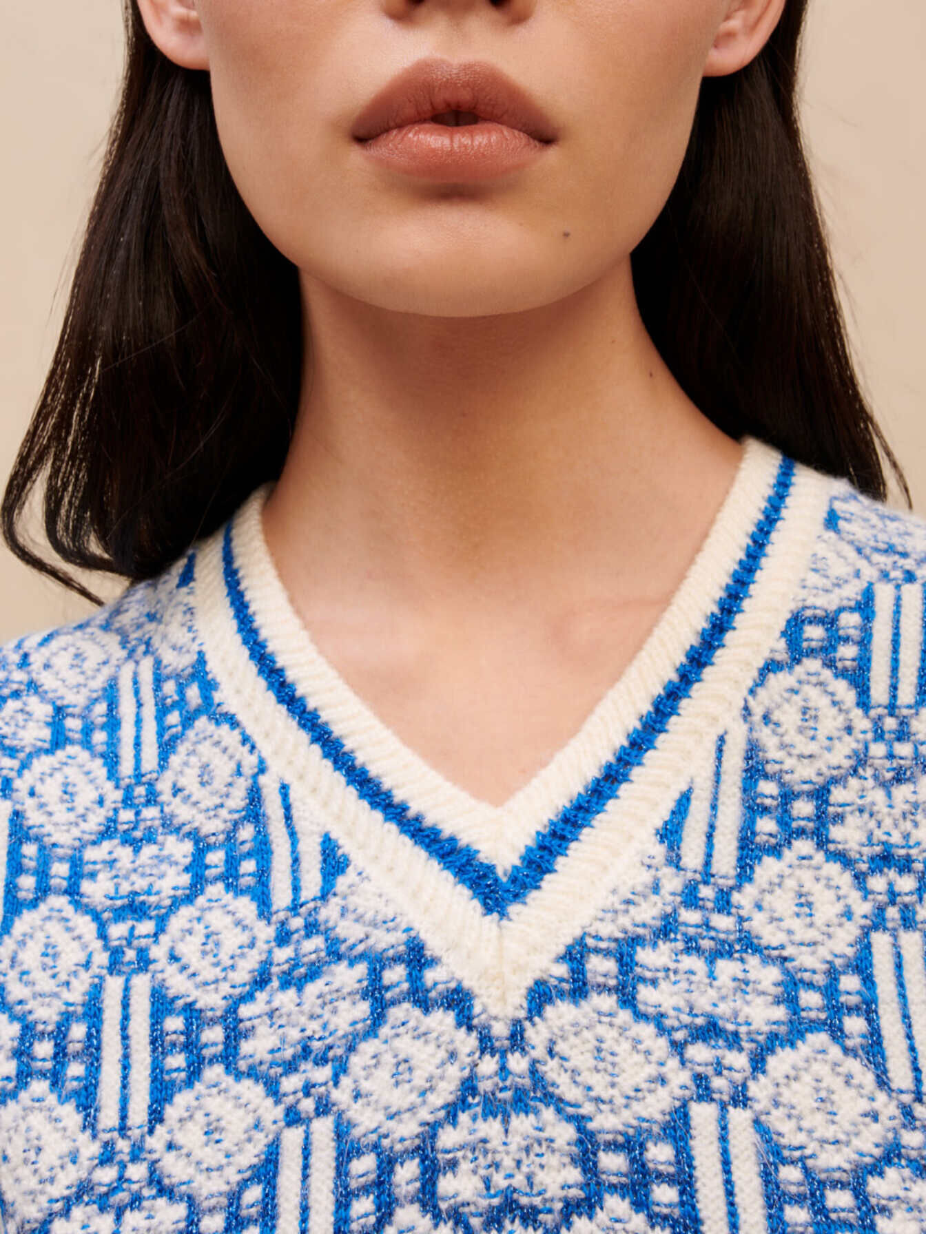 Sleeveless jacquard sweater Blue For Women | Maje