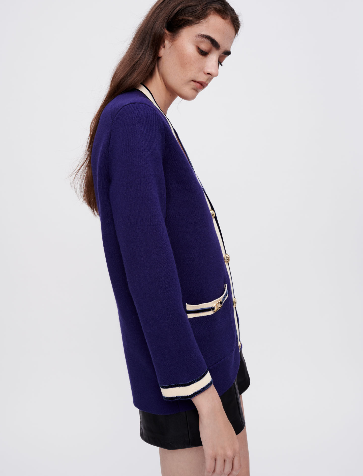 Knit cardigan with horsebit details