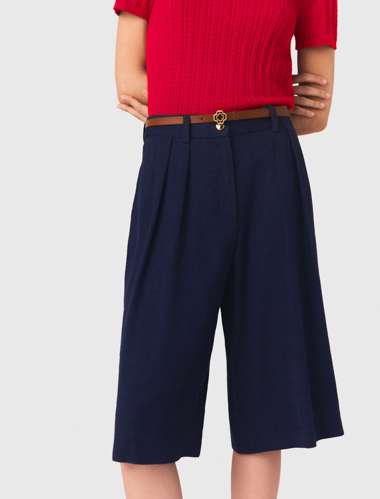 Linen-blend Bermuda shorts Blue For Women | Maje
