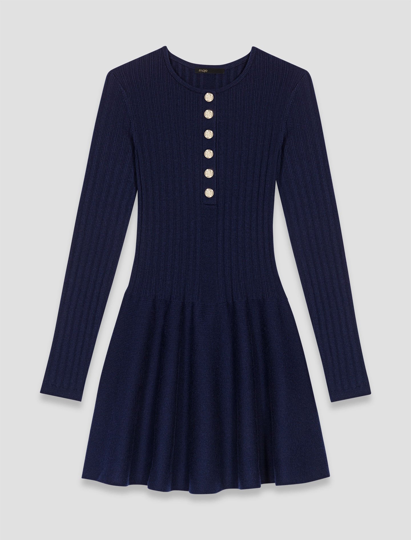 Short knit dress with flared skirt Blue For Women | Maje