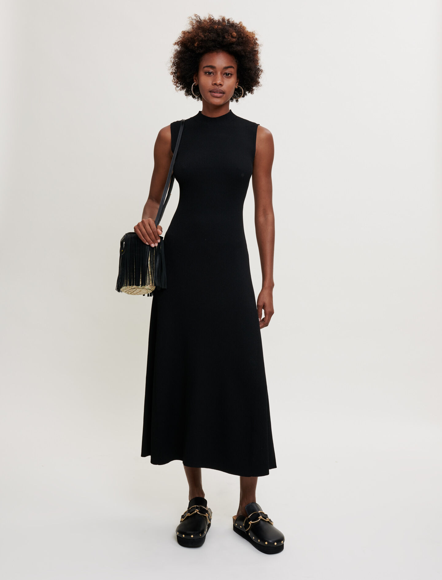 Long knitted dress Black Gray For Women Maje