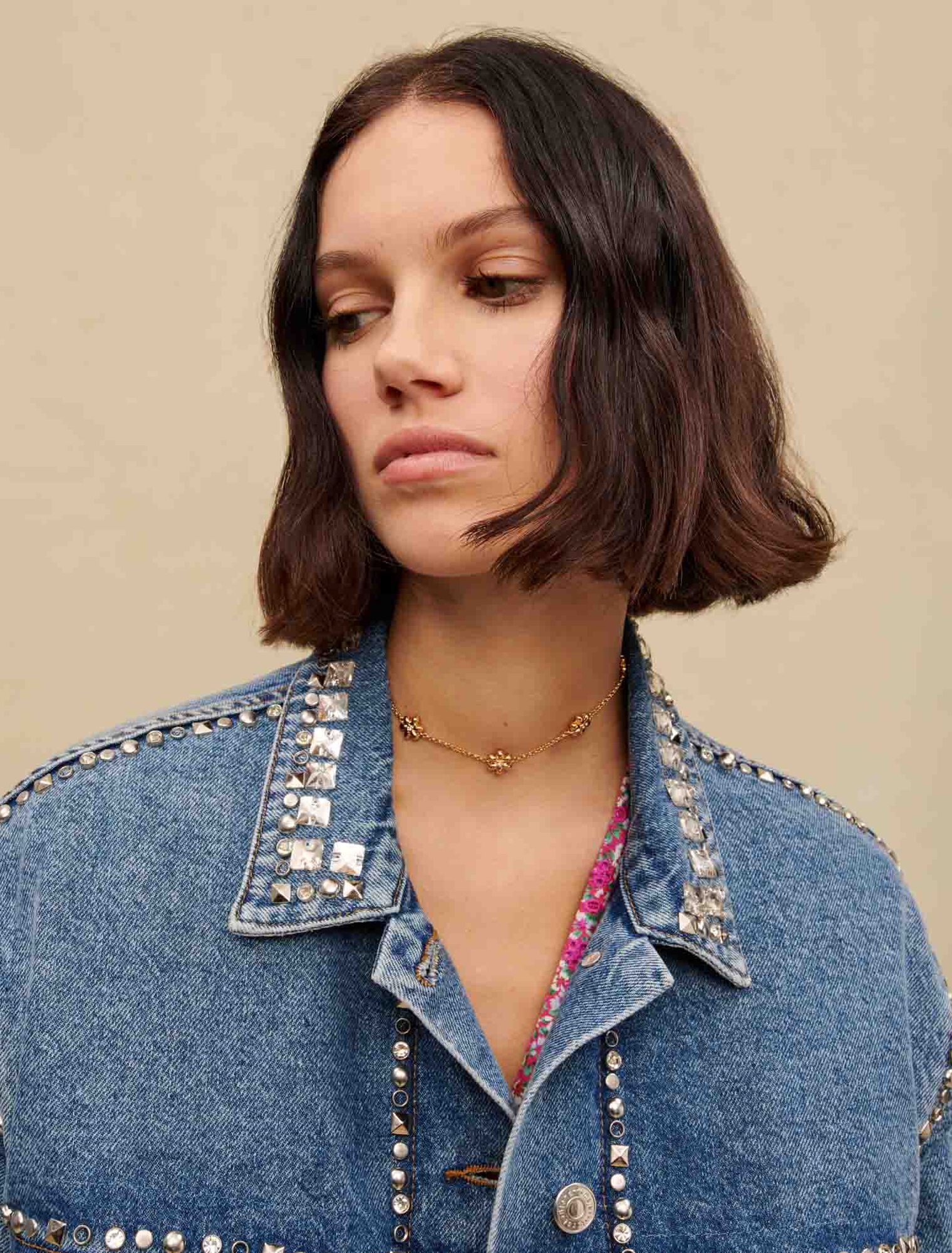 Denim jacket with rhinestones