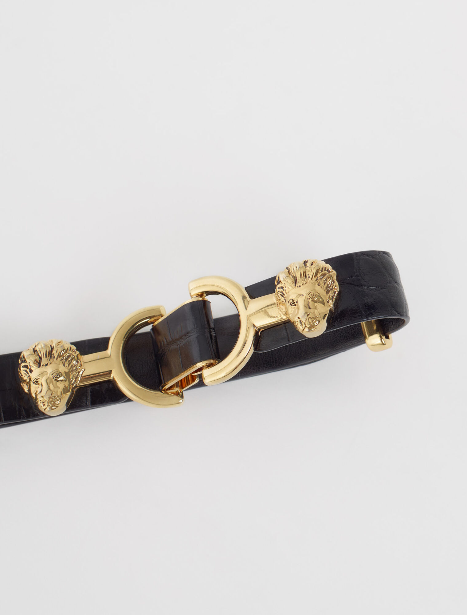 Thin leather belt with lion bit