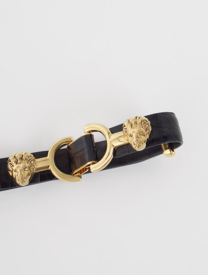 Thin leather belt with lion bit