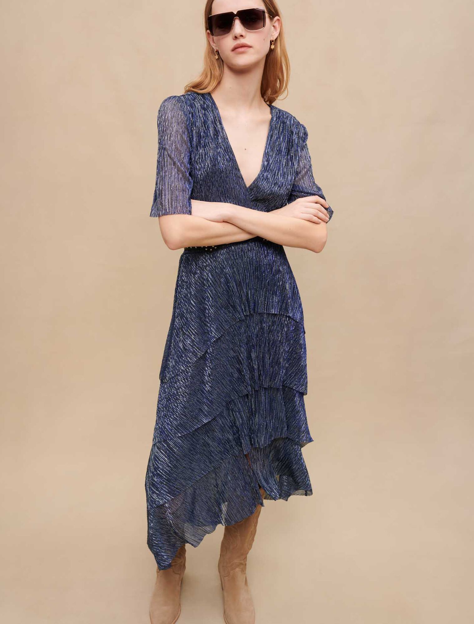 Stretch lurex ruffle dress