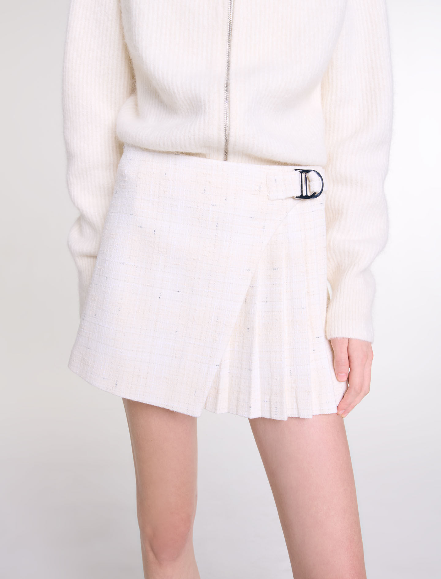Short pleated tweed skirt White For Women | Maje