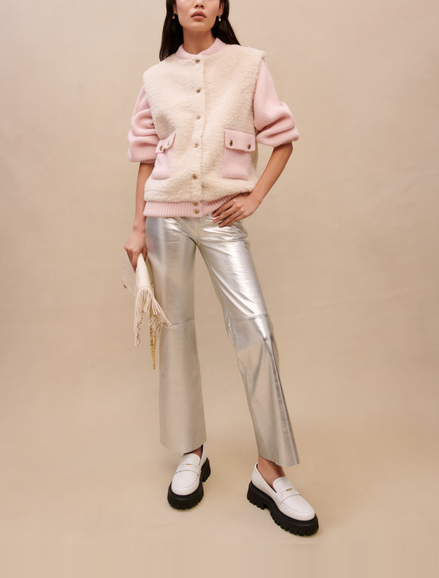 Pink material mix jacket