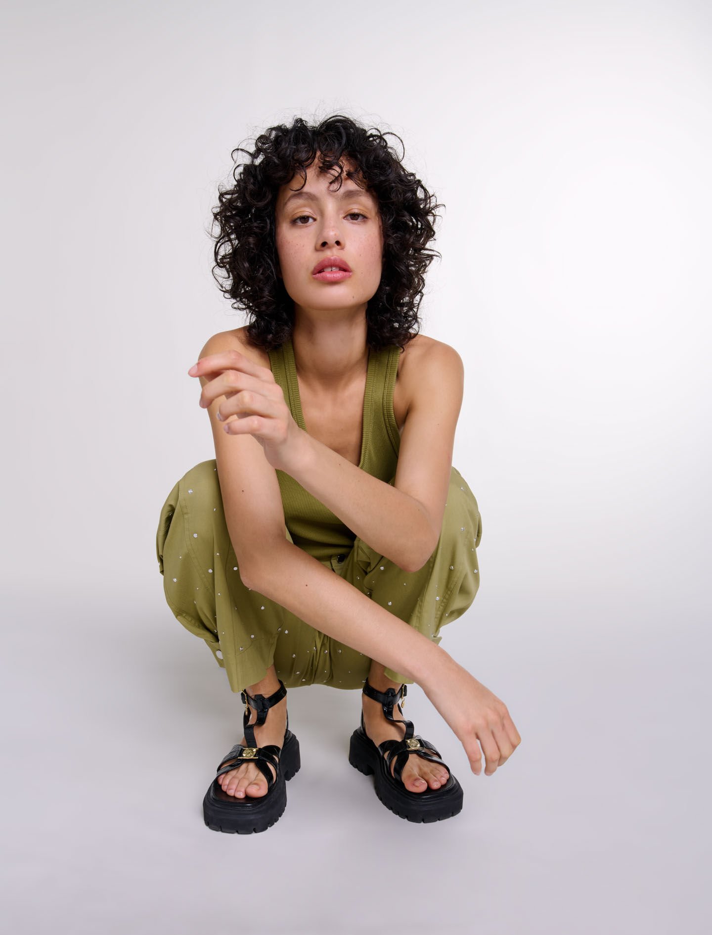 Studded baggy trousers Brown For Women | Maje