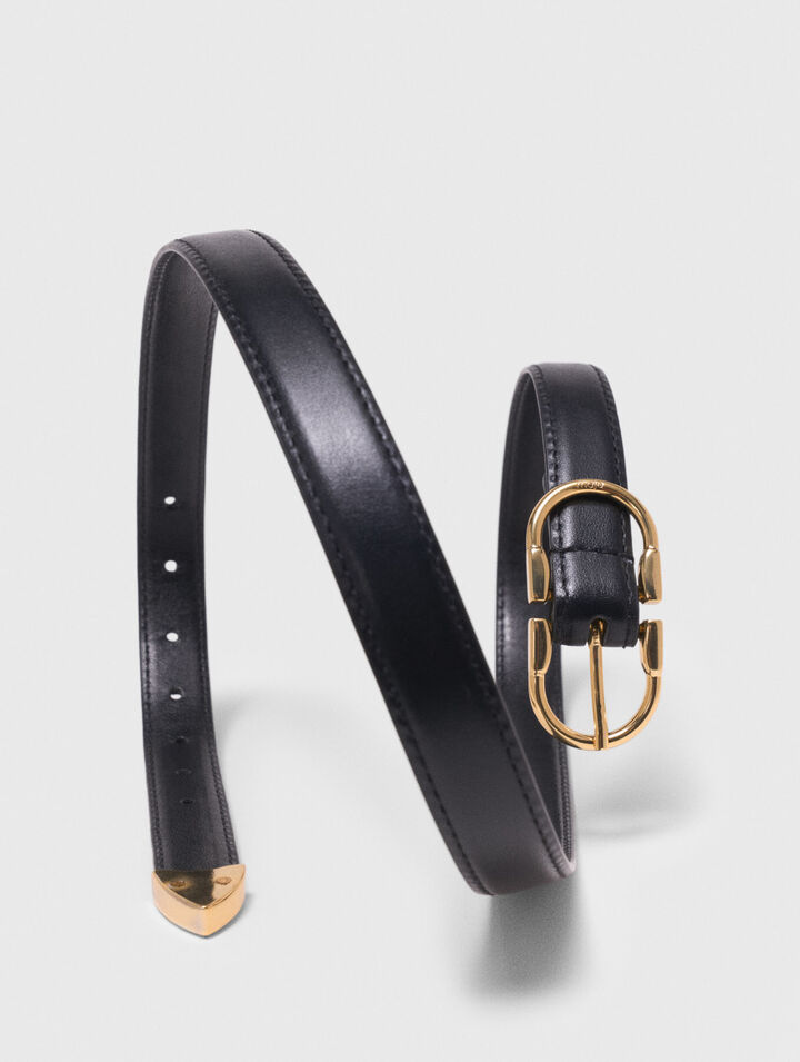 Double-buckle leather belt