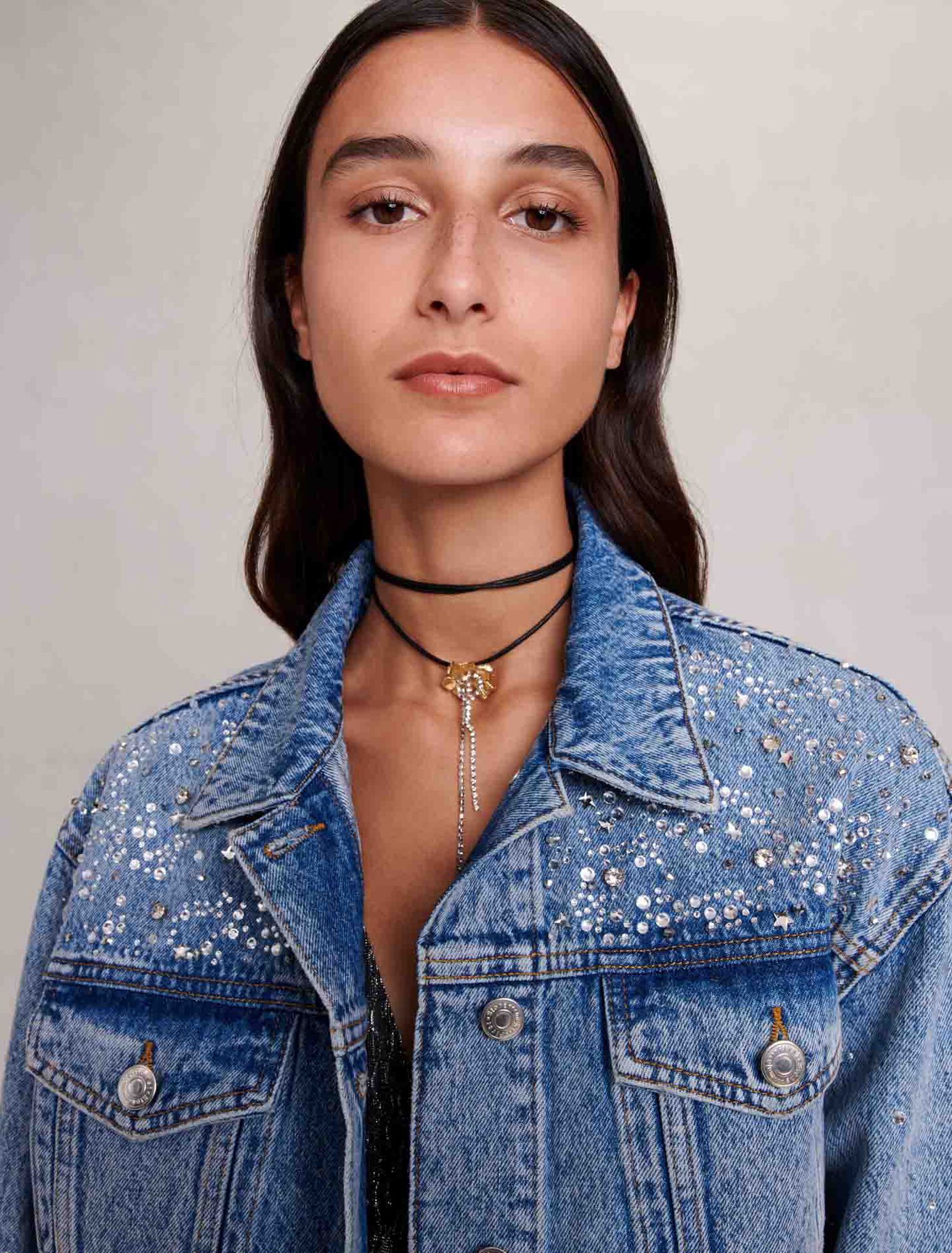 Denim jacket with rhinestones