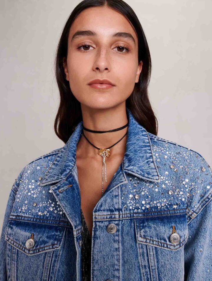 Denim jacket with rhinestones