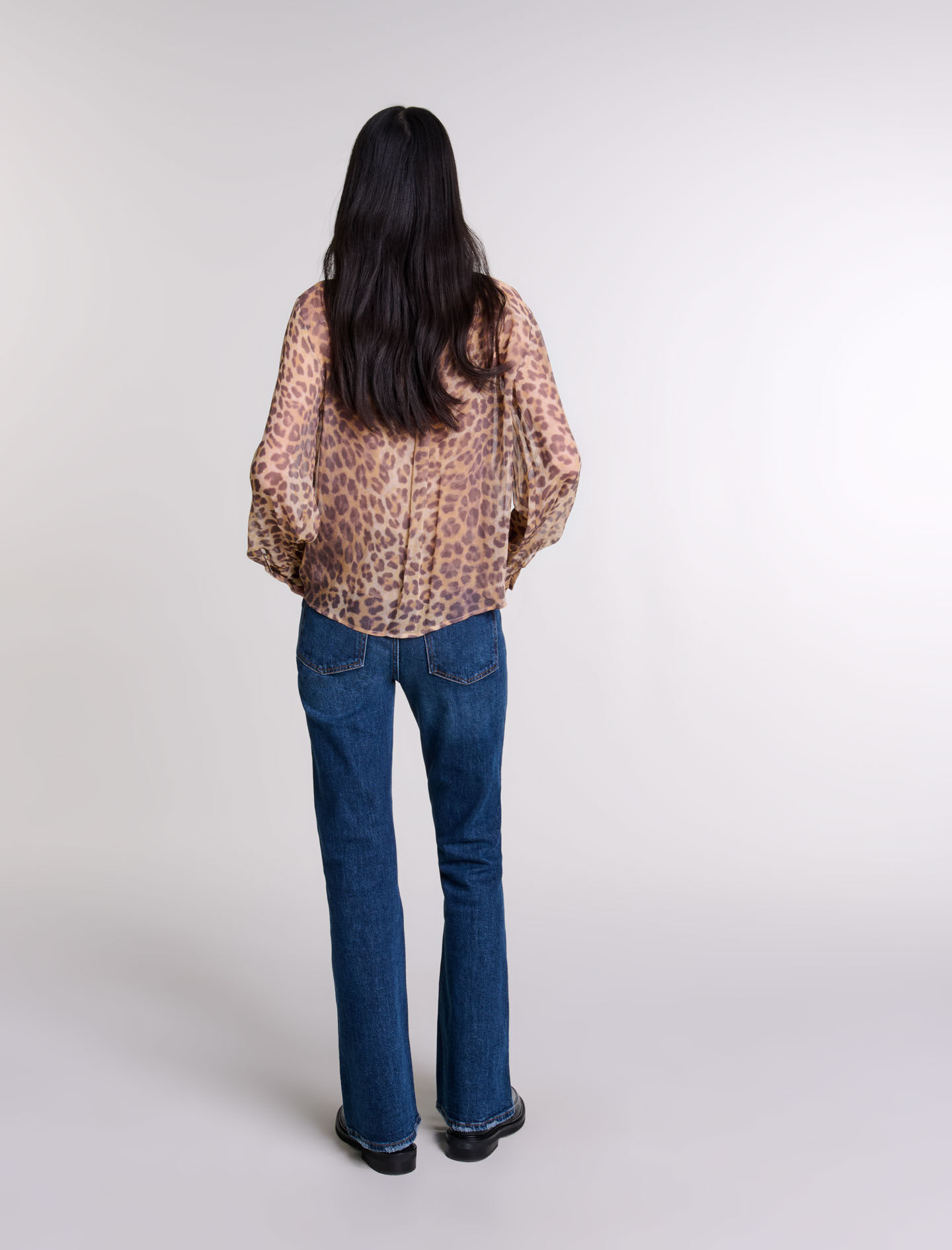 Patterned pussy bow shirt Brown For Women | Maje