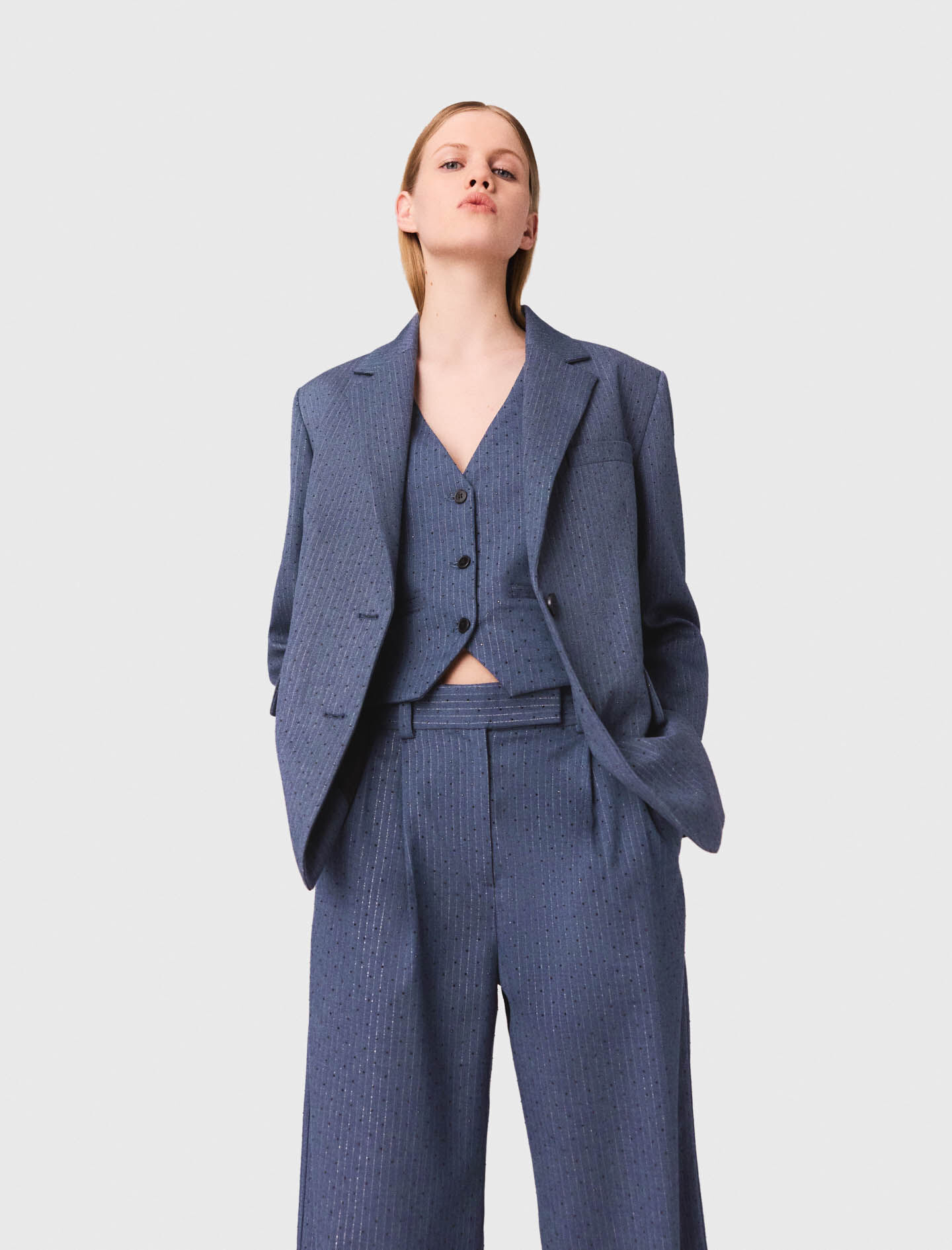 Rhinestone suit jacket Blue For Women | Maje