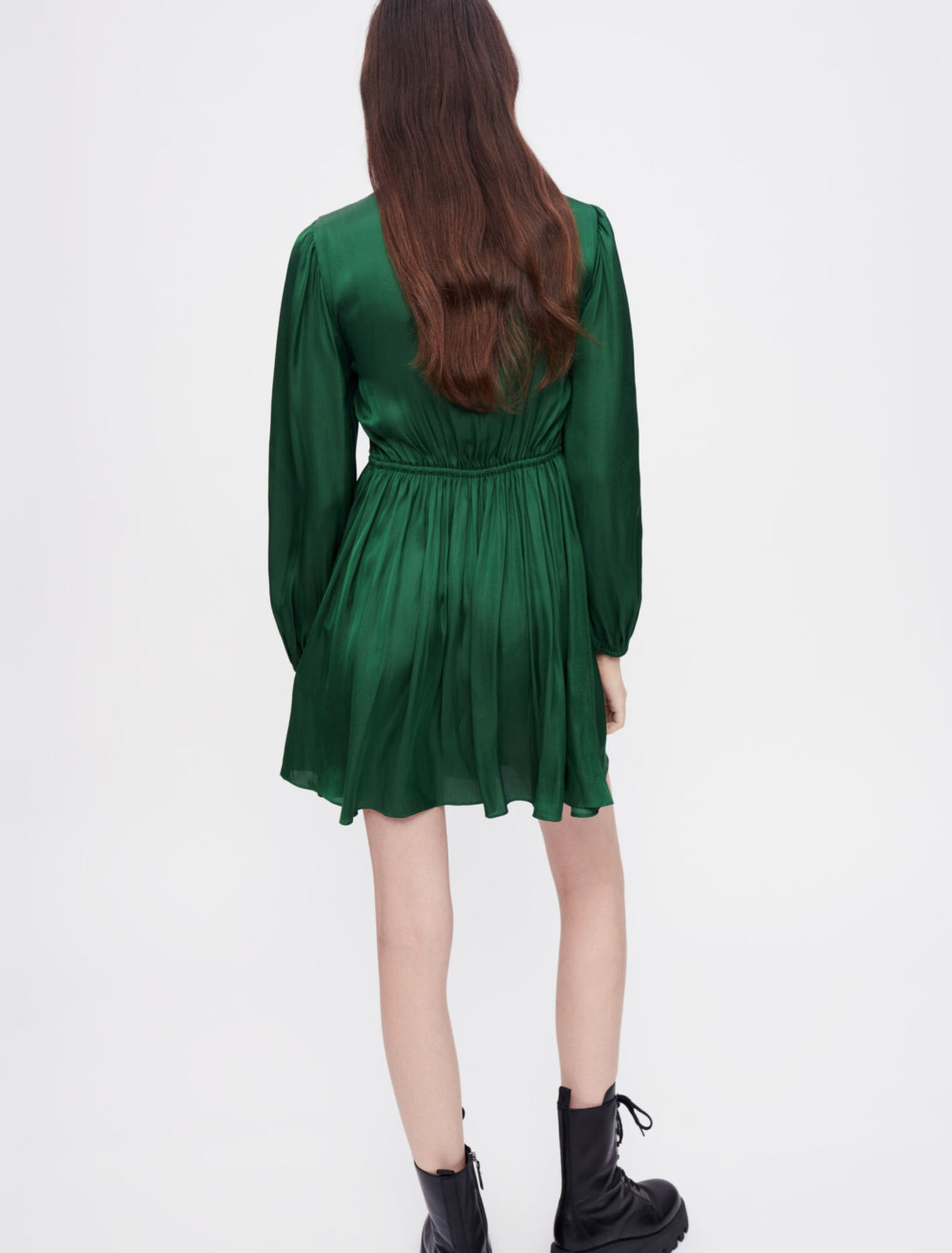 Satin dress, tie for gathering