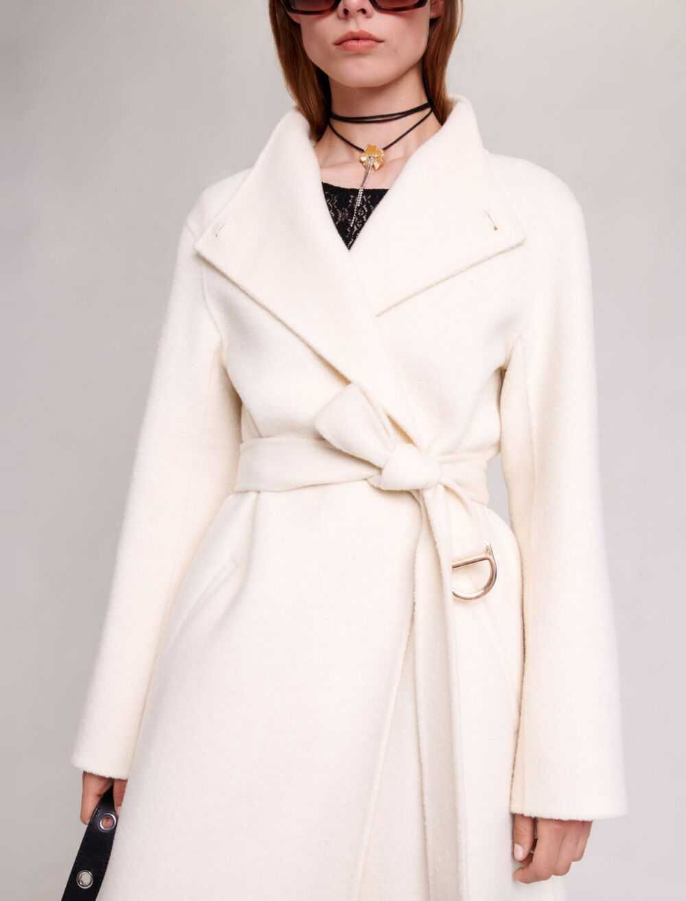 Mid-length coat with tie fastening White For Women | Maje