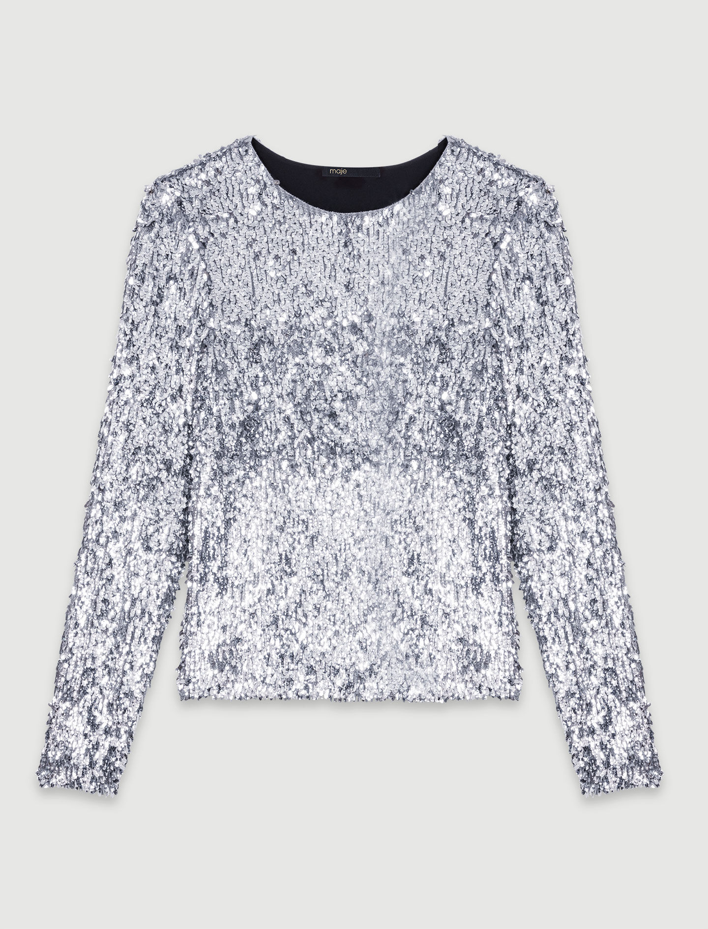 Long-sleeved sequinned top Black / Gray For Women | Maje