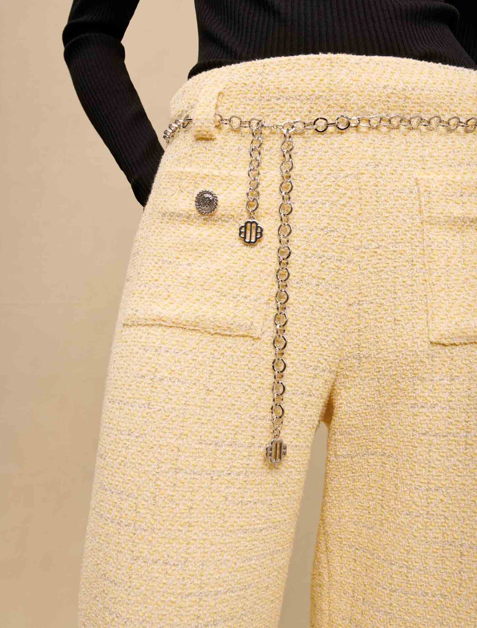 Yellow tweed belted trousers