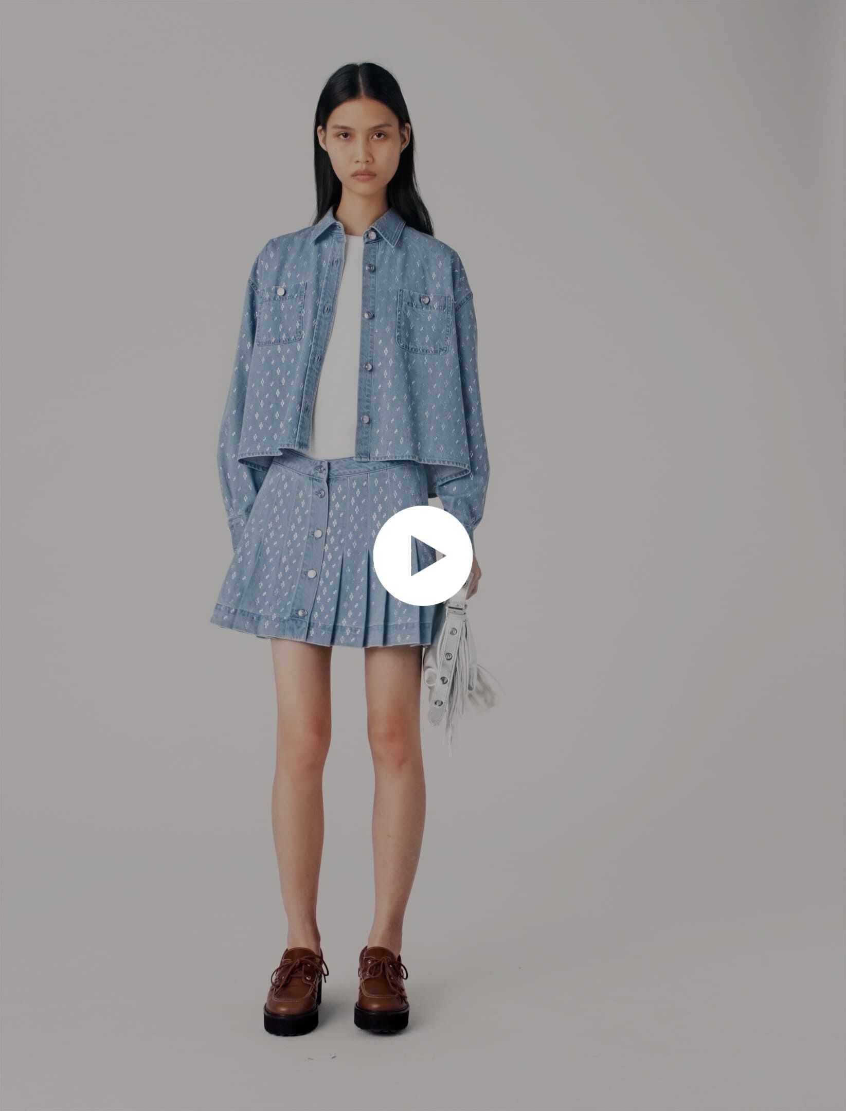 Short rhinestone denim shirt Blue For Women | Maje