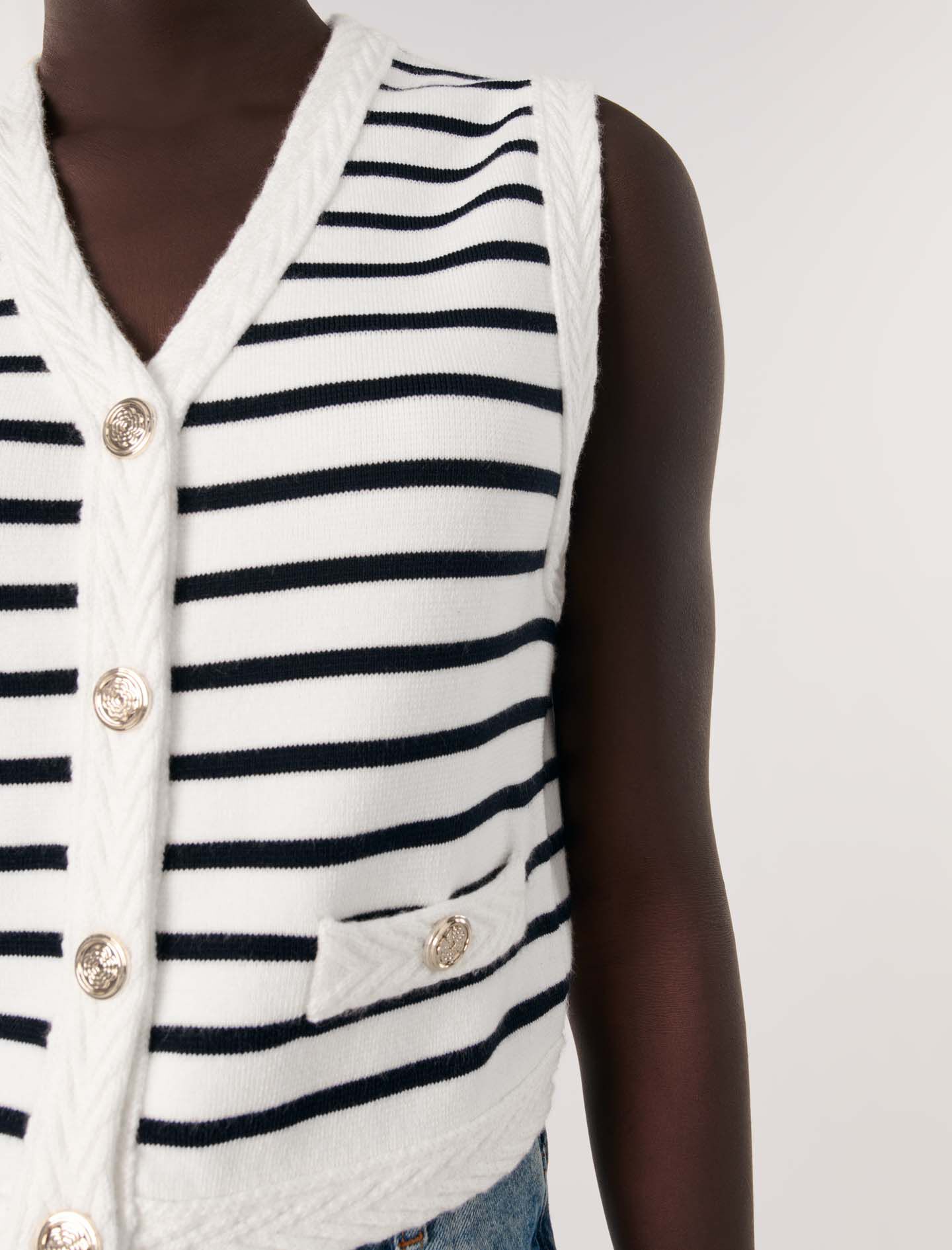 トップス CLANE Stripe Cable Half Sleeve Cardigan CLANE(クラネ)｜STRIPE CABLE HALF SLEEVE CD/アイボリー の通販
