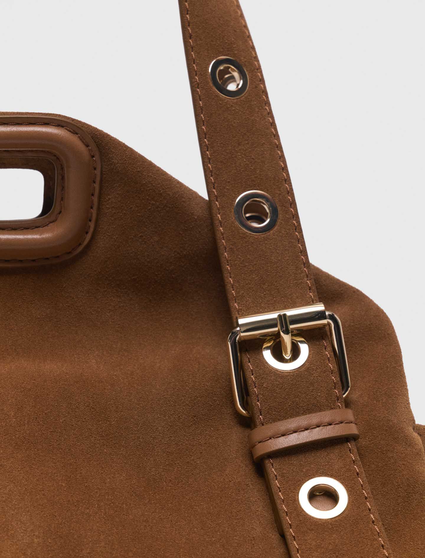 Croc-effect embossed leather bag Ecru For Women | Maje