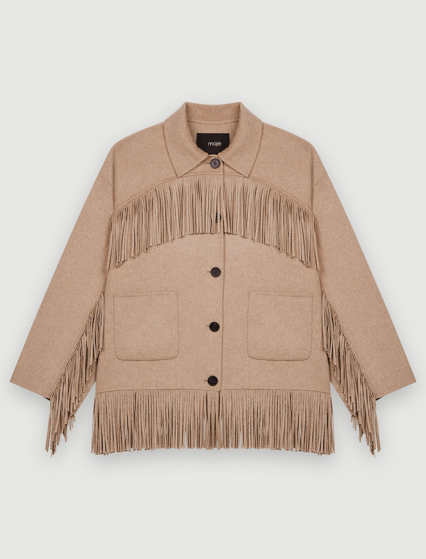 Double-faced coat with fringing