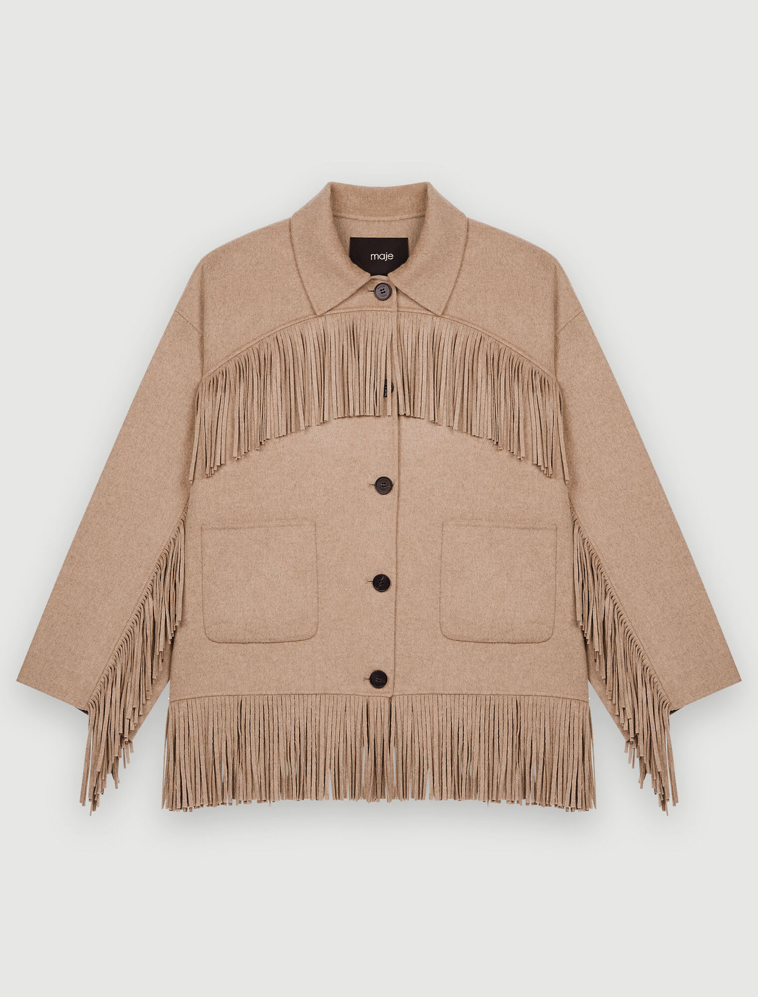 Double-faced coat with fringing