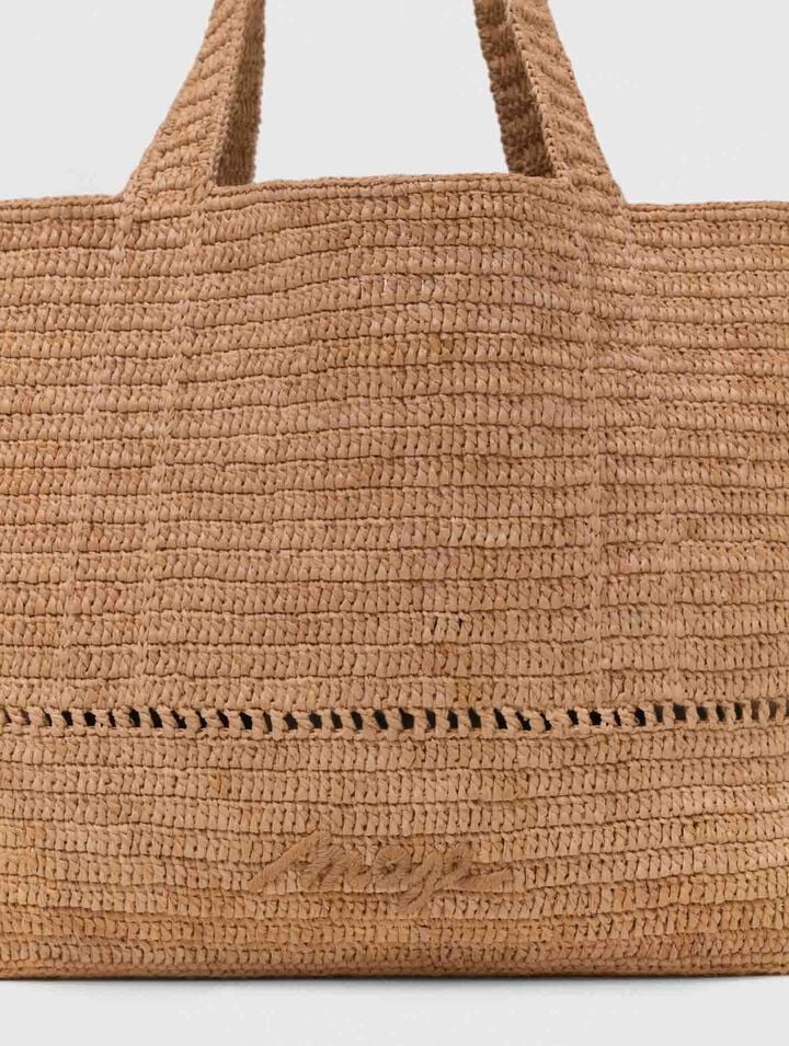 Crocheted raffia tote bag