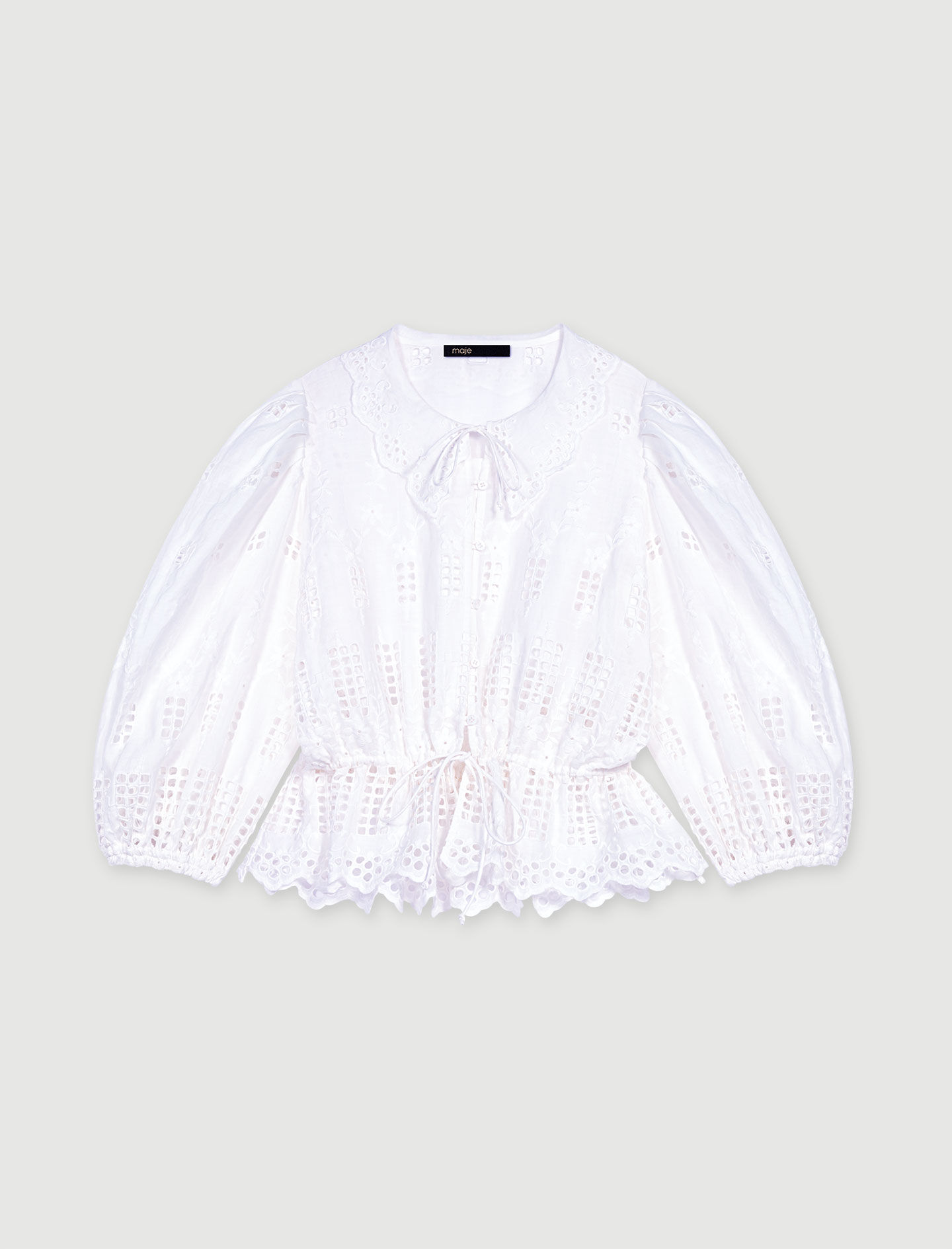 Embroidered ramie blouse White For Women | Maje