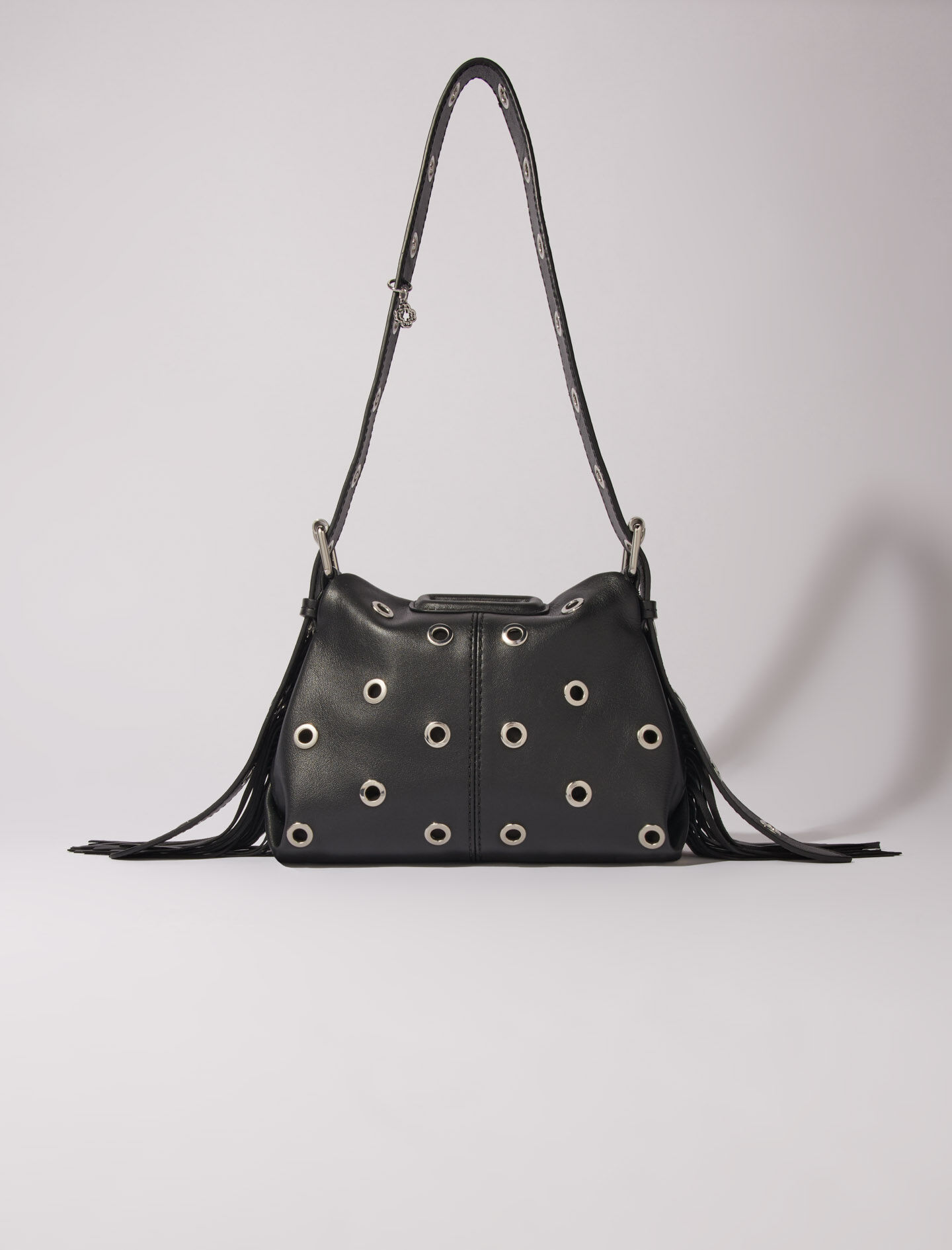 Miss M Mini eyelet leather bag Black / Gray For Women | Maje