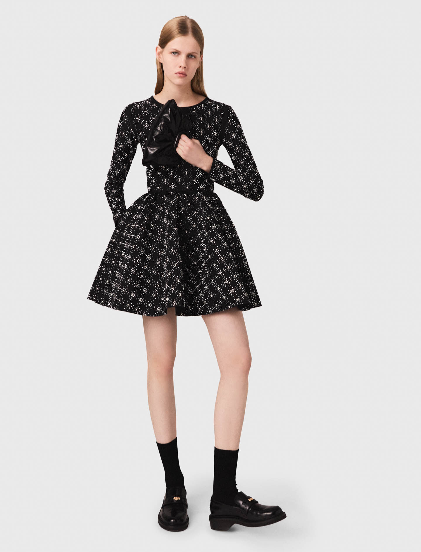 Pearl and rhinestone skater dress Black / Gray For Women | Maje