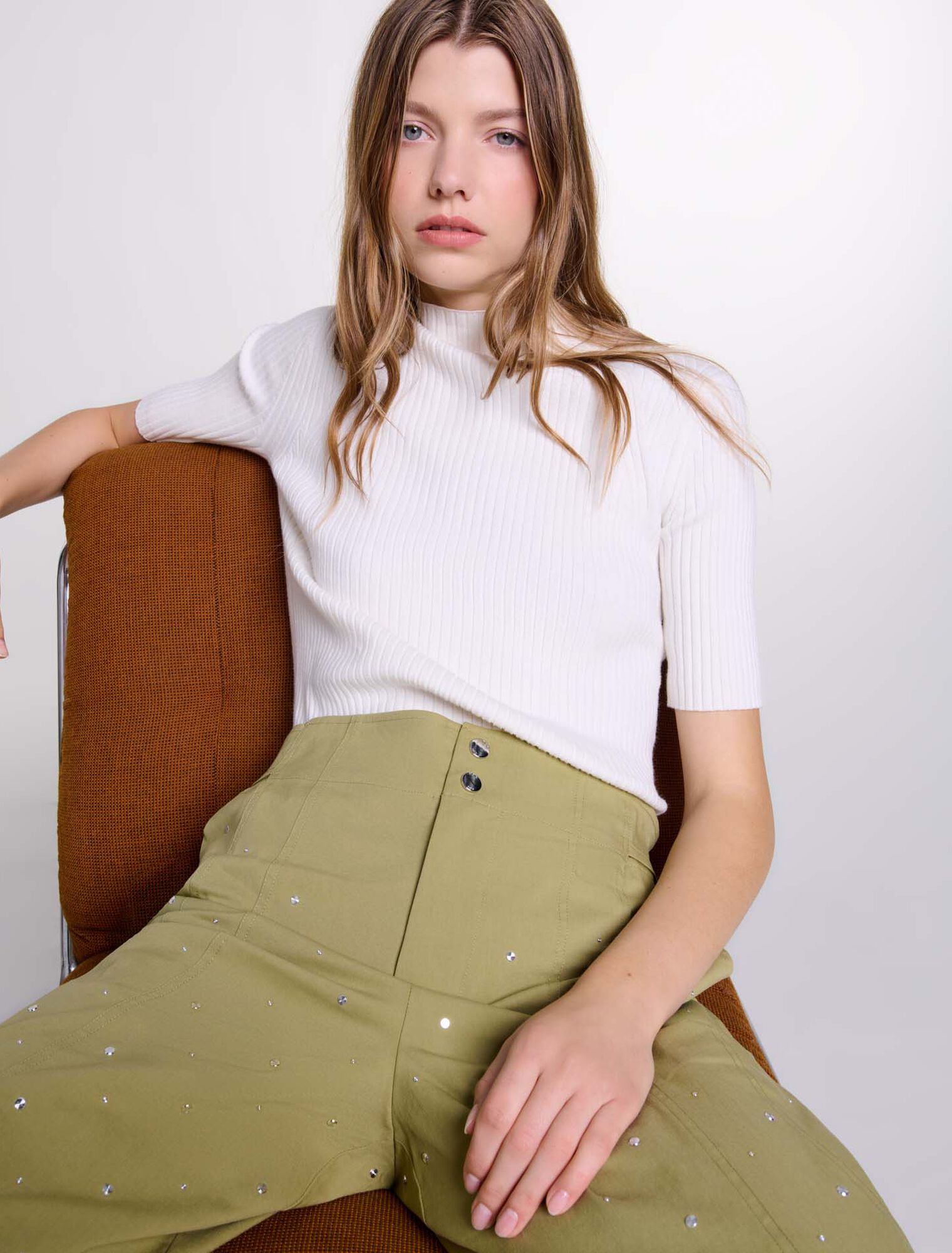 Cotton and silk ribbed top