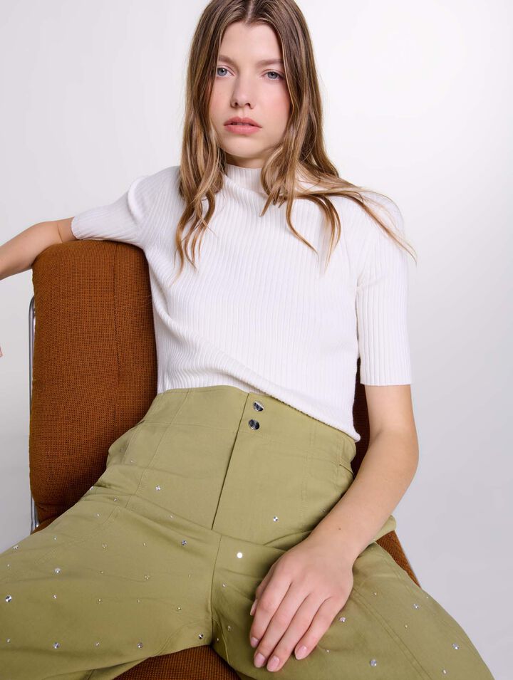 Cotton and silk ribbed top
