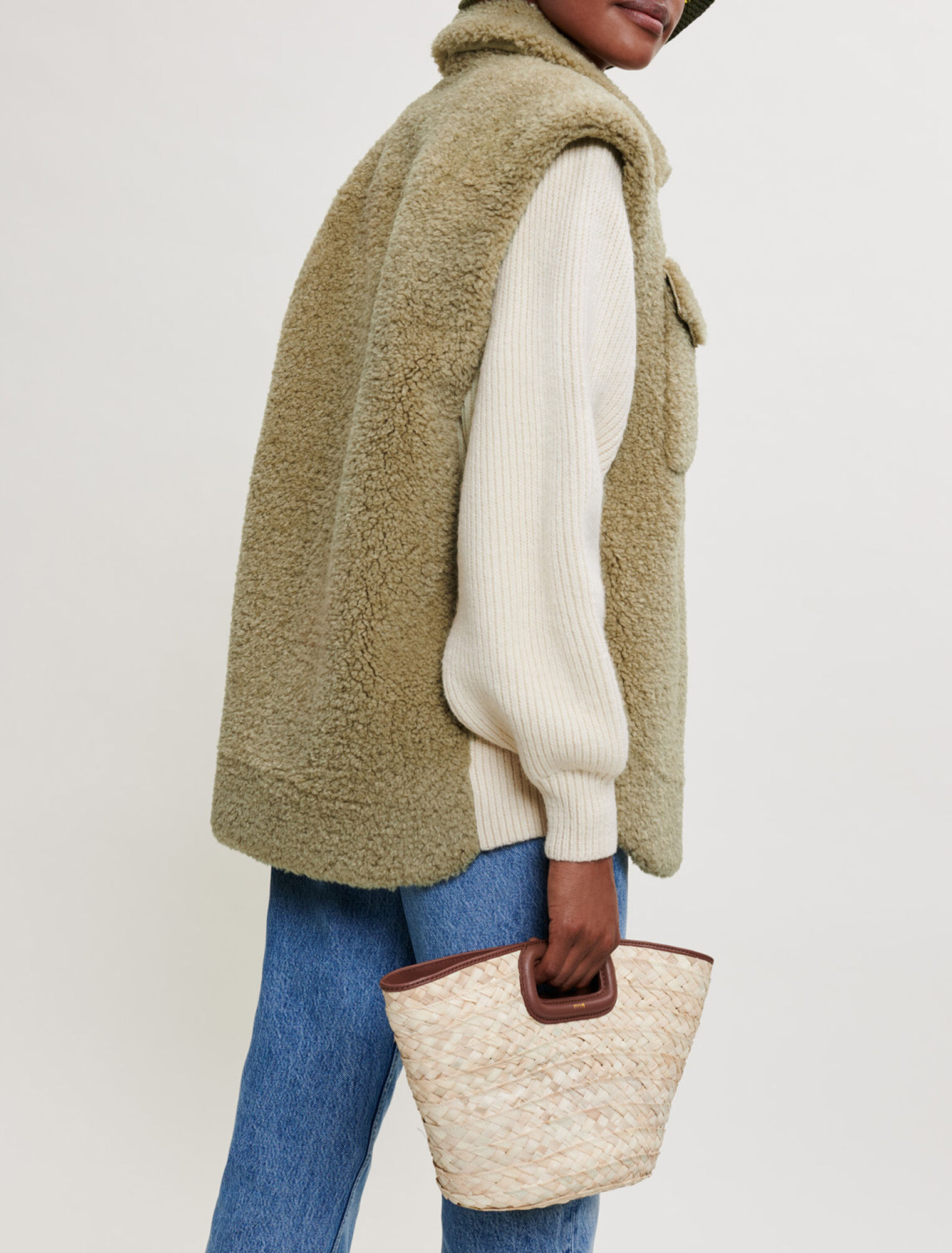 Faux fur and knit jacket