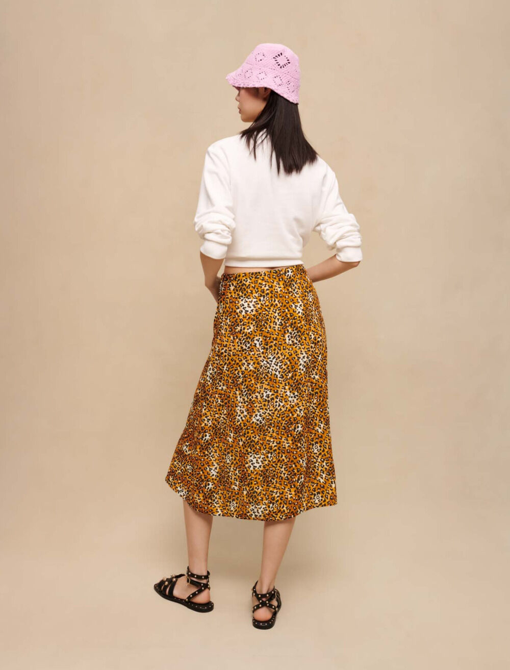 送料無料 いつまで print Leopard midi Maje | Women For Printed skirt ファンデーション