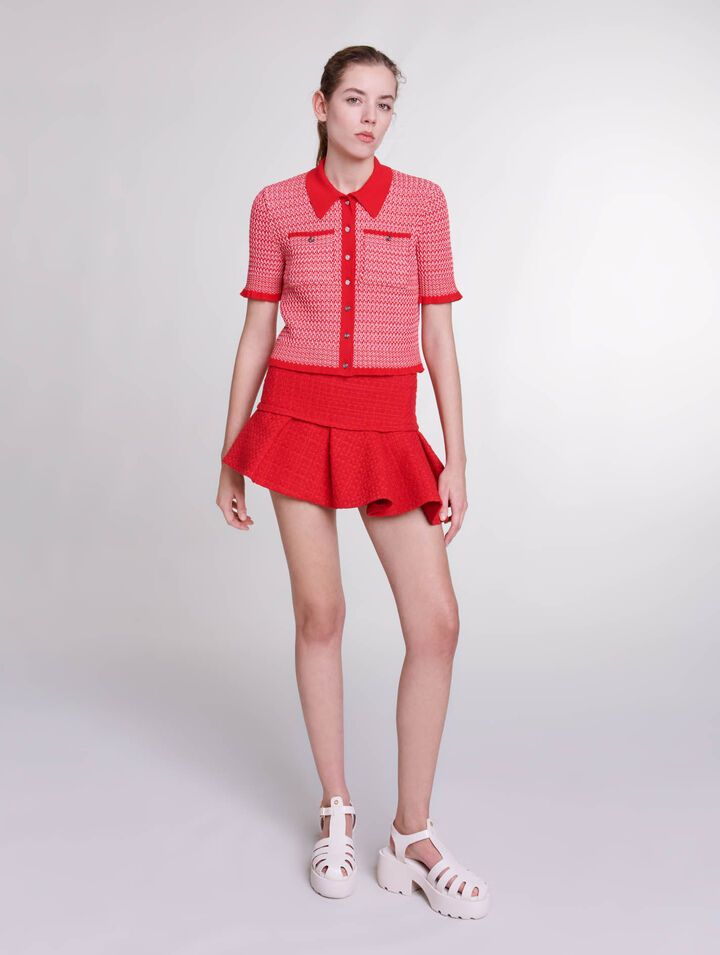 마쥬 Maje Asymmetrical tweed miniskirt,Red