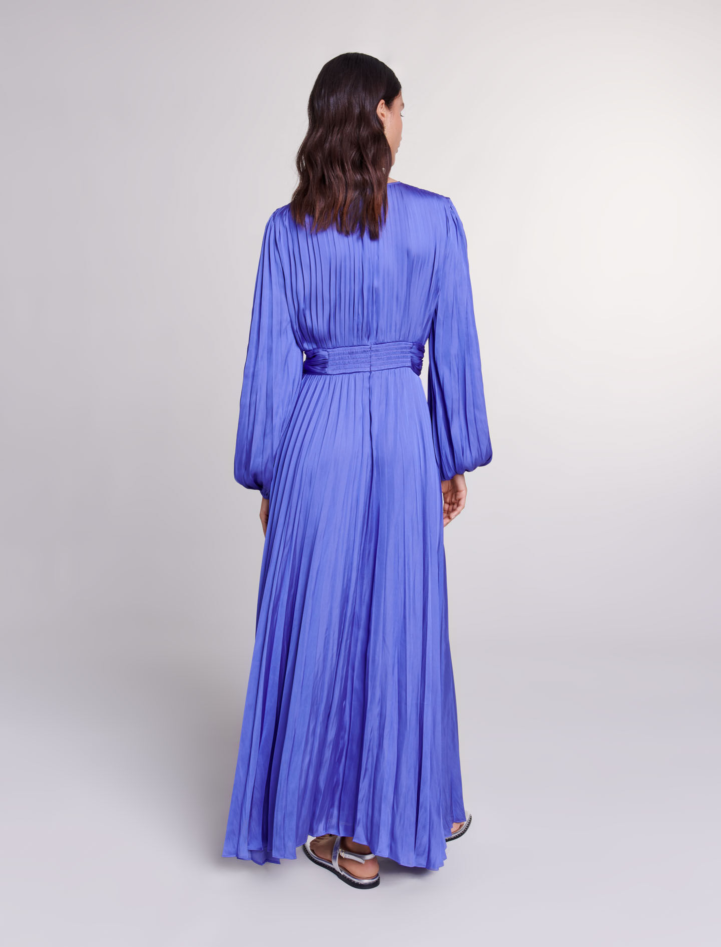 Satin-effect draped maxi dress Purple For Women | Maje