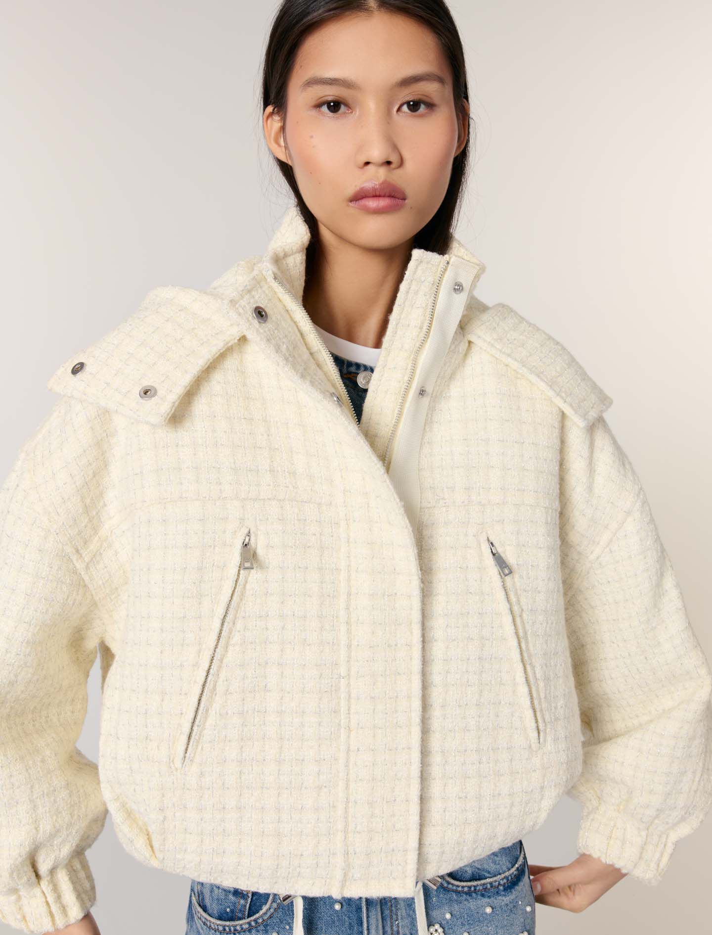 Tweed down jacket White For Women | Maje