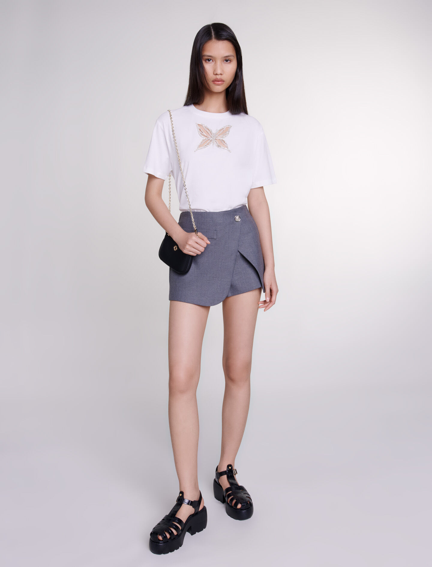 Grey wrap around skirt outfit cheap
