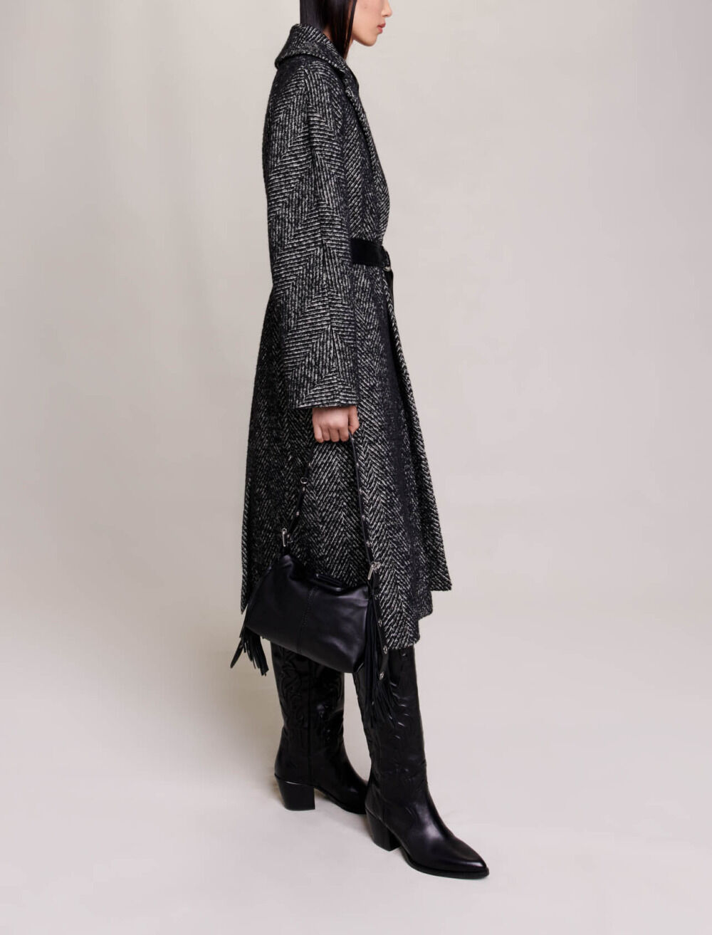日本最級 herringbone Long coat Maje | Women For Bicolor ジャケット・アウター