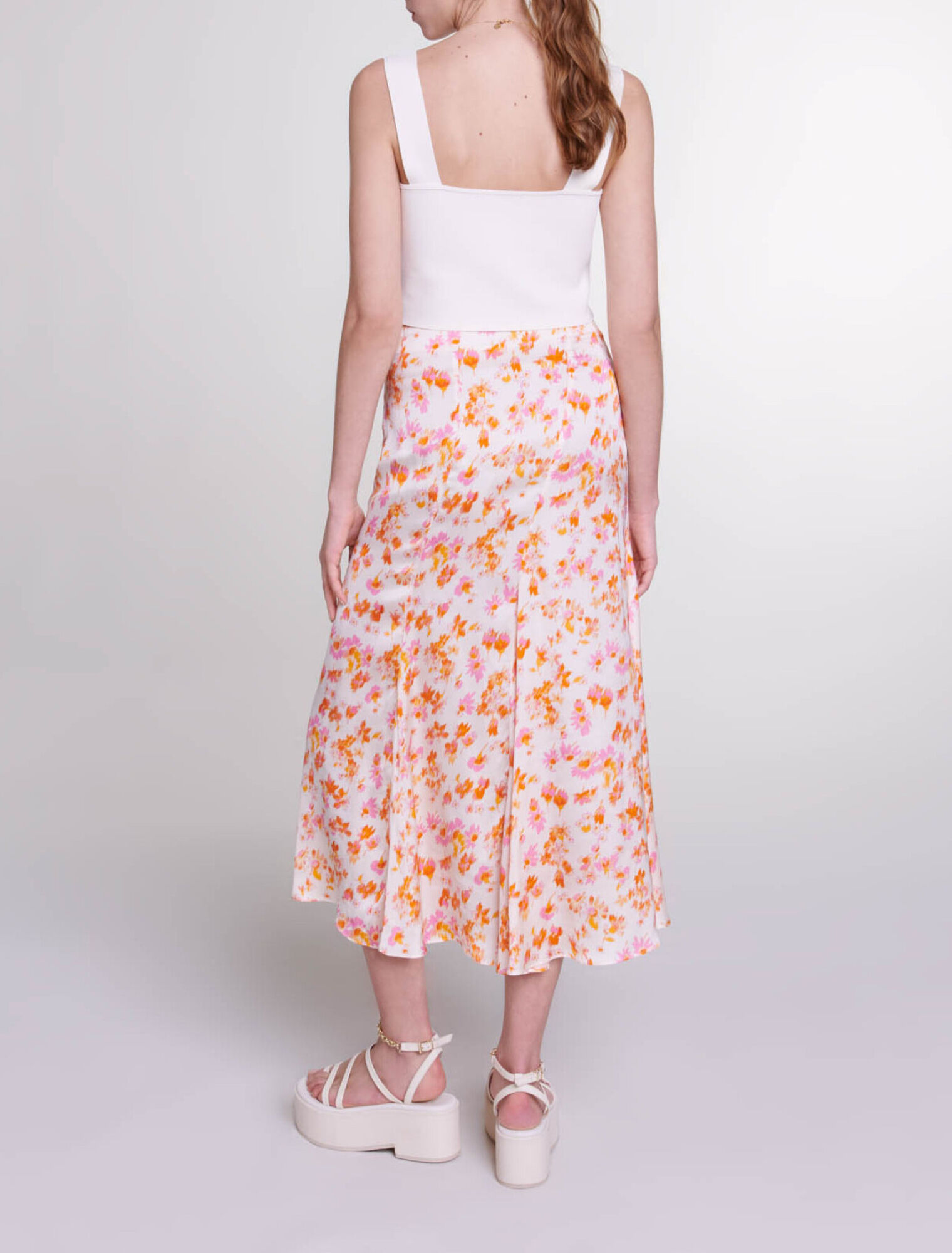 Satin-effect floral skirt