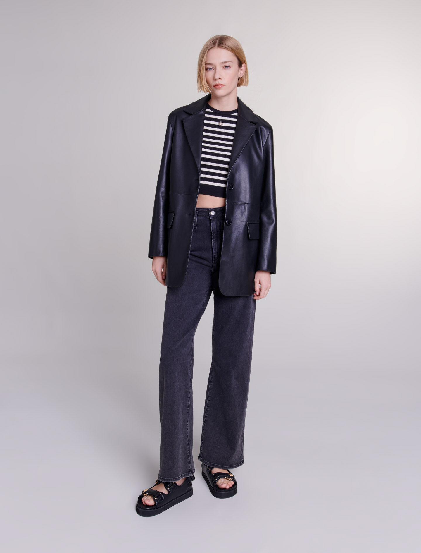 Maje black leather jacket store