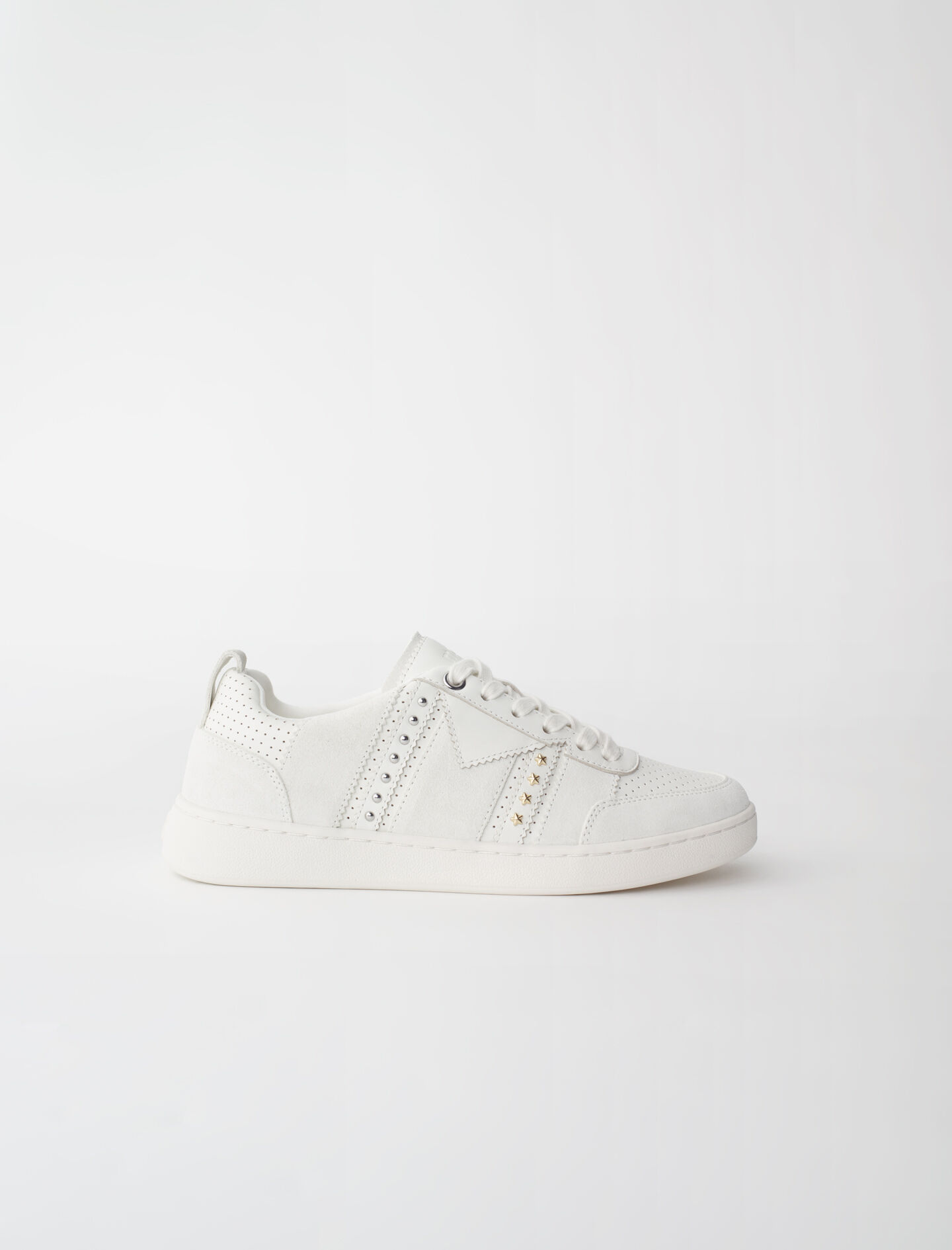 Studded white leather sneakers White For Women Maje