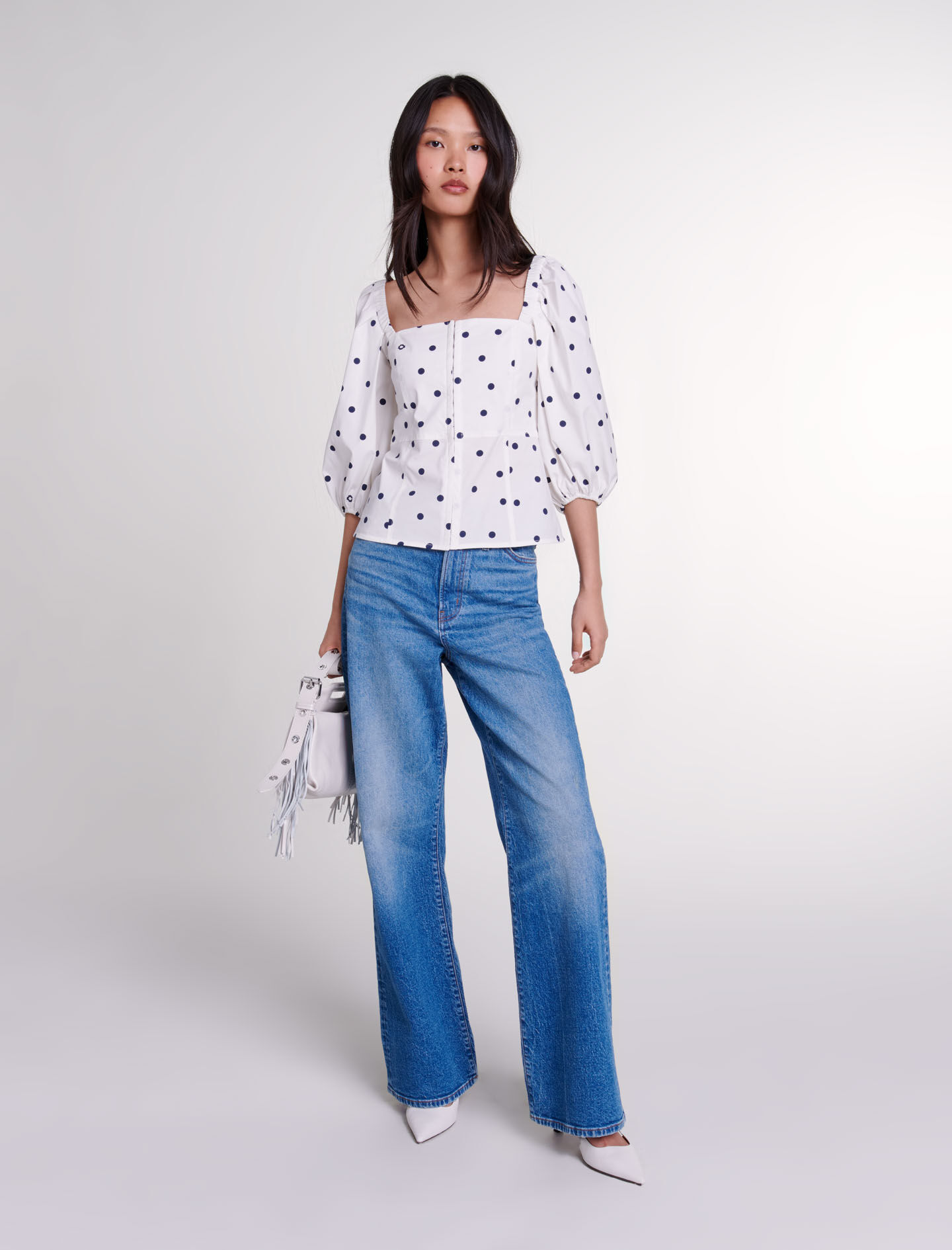 Puff-sleeved top White For Women | Maje