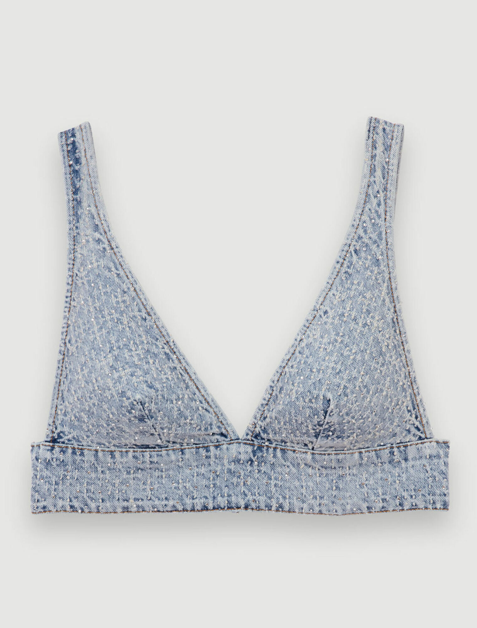 Denim bra top with rhinestones