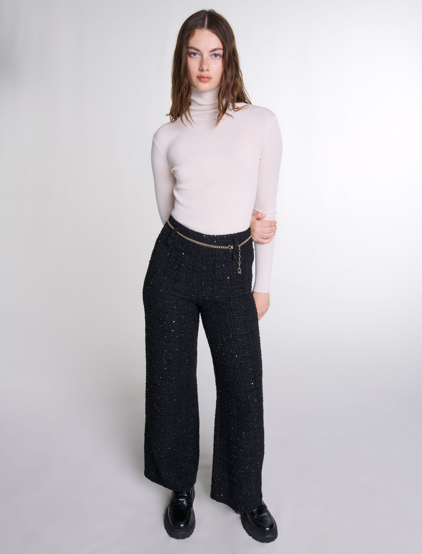 Sequinned tweed trousers Black / Gray For Women | Maje Sequinned tweed trousers Black / Gray For Women | Maje