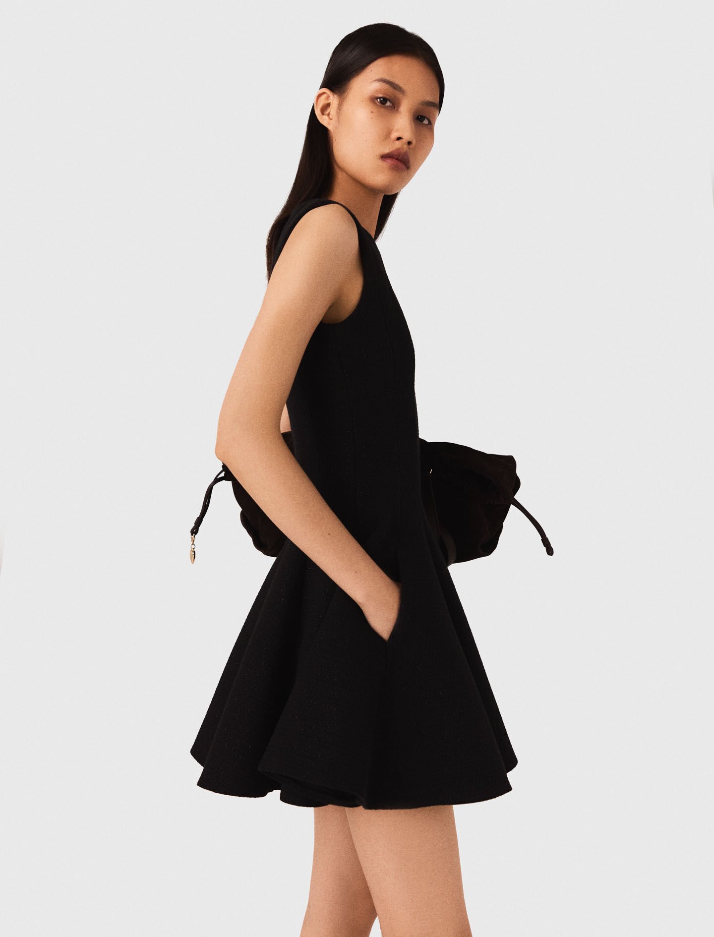 Mini flared tweed dress Black / Gray For Women | Maje