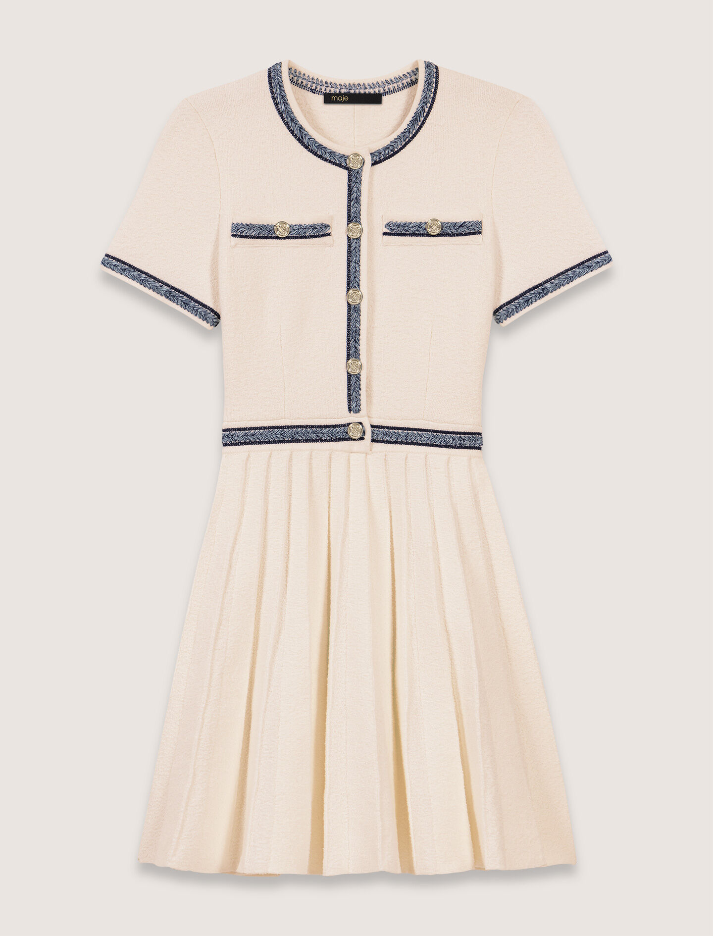 【SCULPTOR】Pleated Knit Mini Dress Ivory Pleated knit mini dress White For Women | Maje