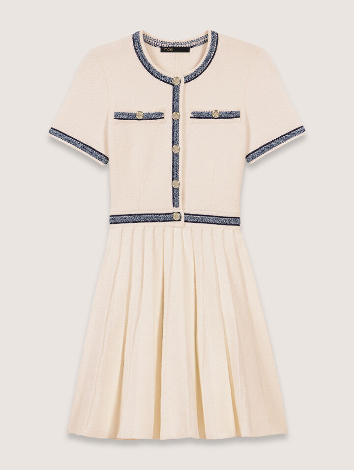 Pleated knit mini dress