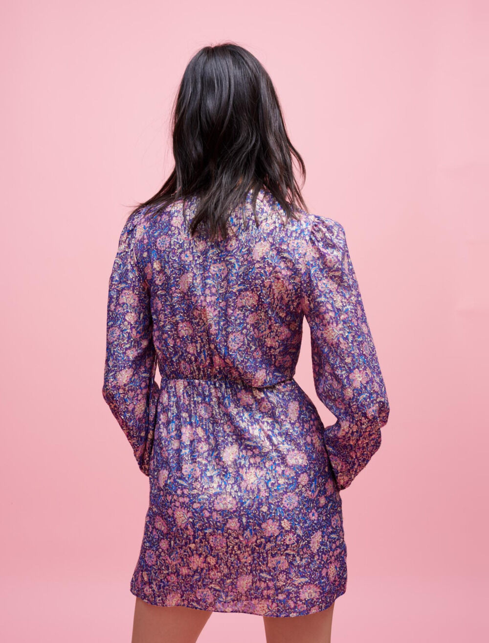 Metallic printed viscose dress Purple For Women | Maje