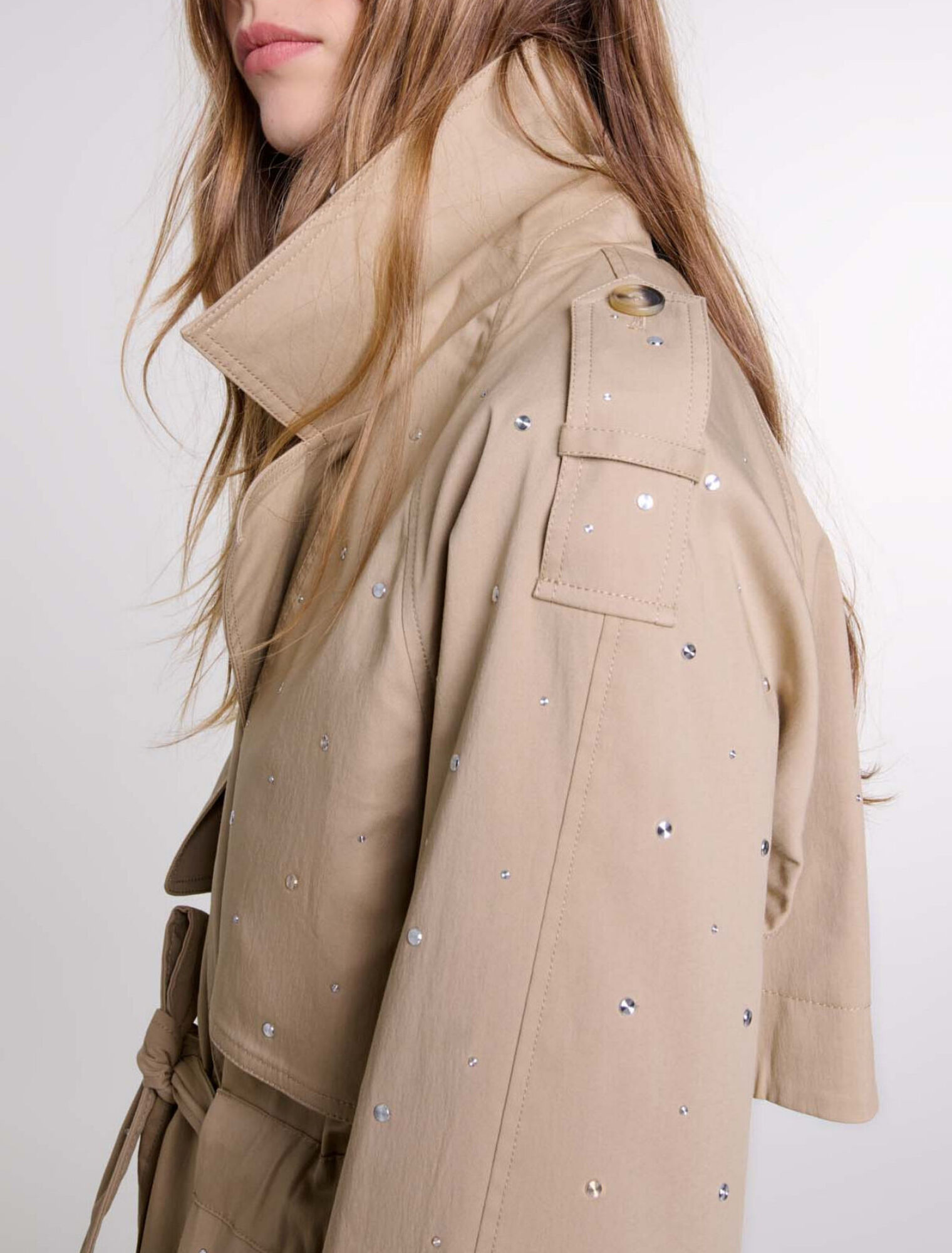 Studded elastic waist trench coat